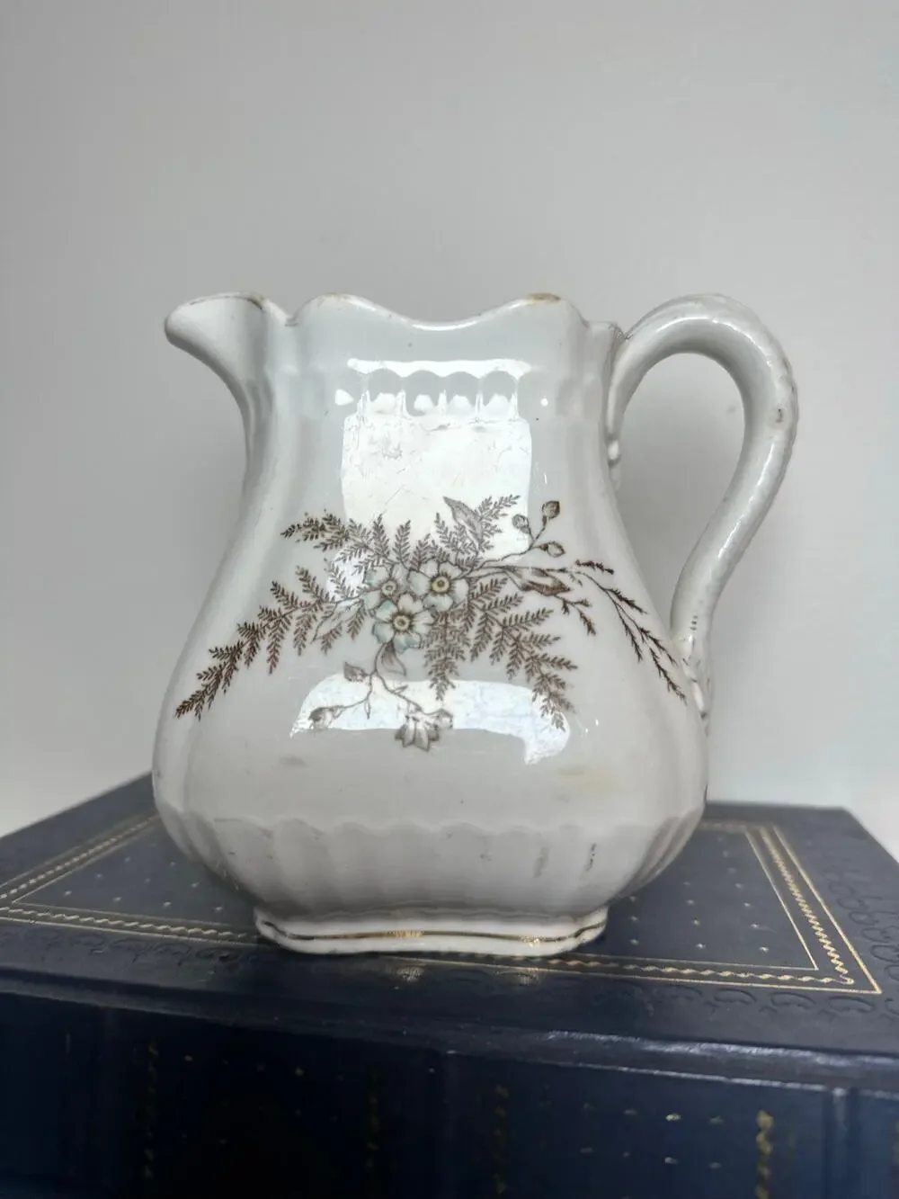 John Maddock & Sons Antique English Porcelain Pitcher Brown Floral Transferware